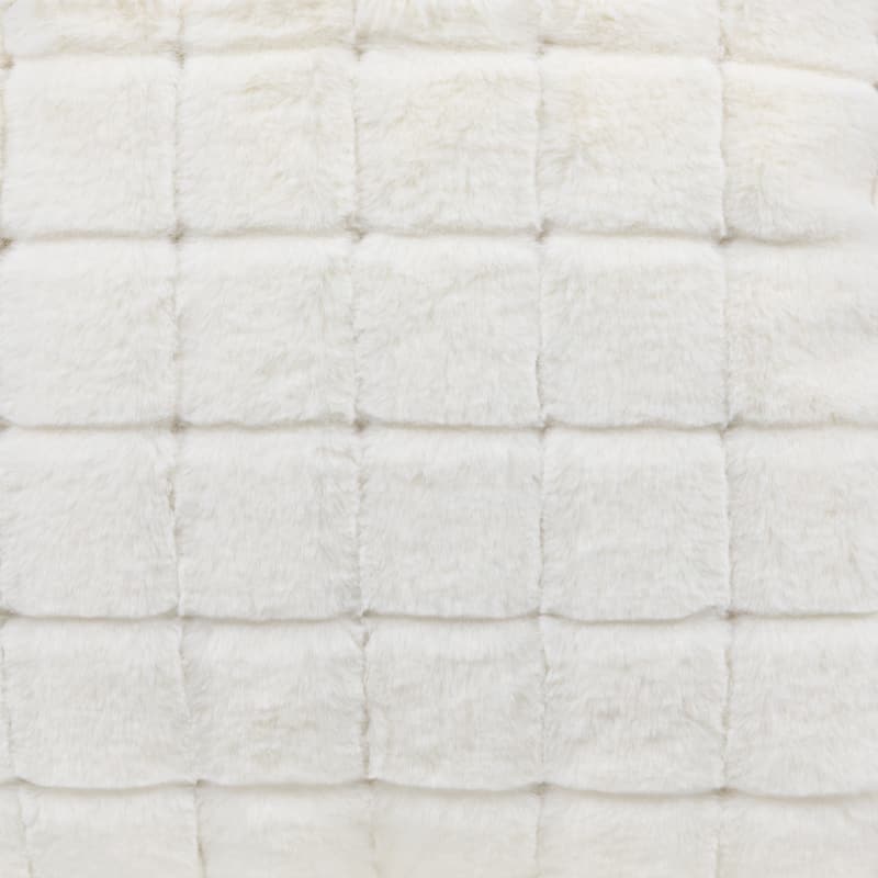 18" White Plaid Tufted Plush Square Throw Pillow