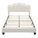 preview thumbnail 4 of 16, Full Size Upholstered Flower-Shape Bed with LED Light Strip, Sherpa Fabric Platform Bed with Wooden Slats Support, White