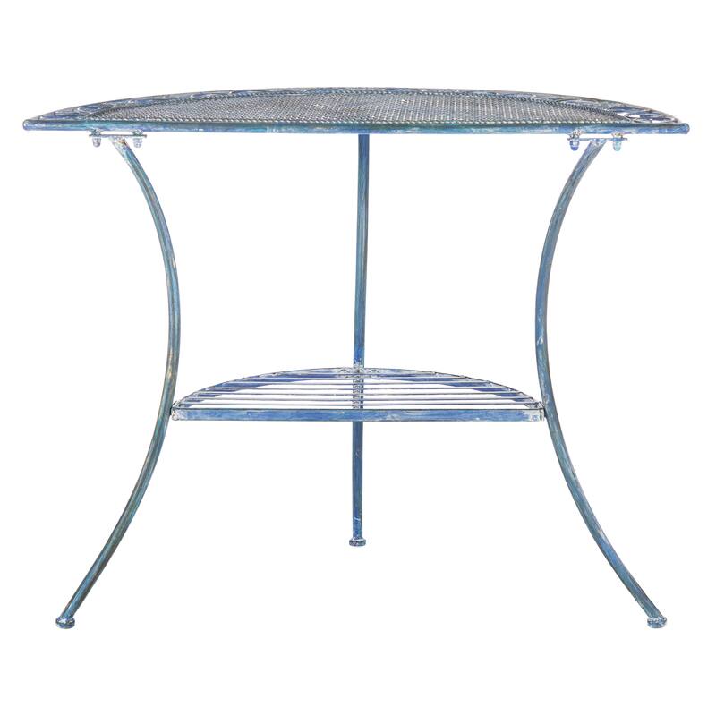 SAFAVIEH Outdoor Jaquelin Victorian Iron 2-Tier End Table - 39" W x 21" D x 32" H - 39Wx21Dx32H