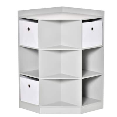 Kids Corner Cabinet, Cubby Toy Storage Organizer, Bookshelf Unit with Three Baskets for Playroom, Bedroom, Living Room