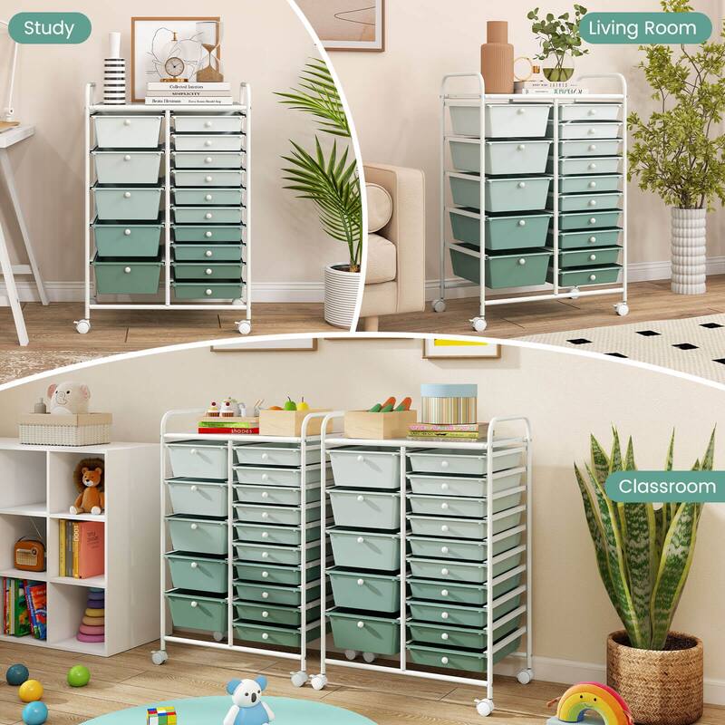 Costway 15 Drawer Rolling Storage Cart Tools Scrapbook Paper Office - See Details
