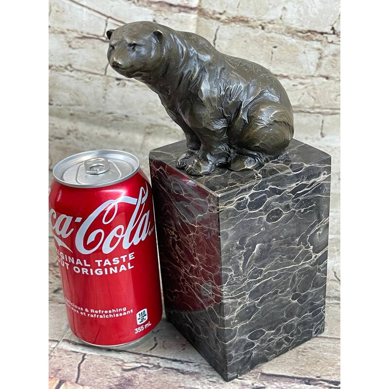 Handmade Signed Sitting Polar Bronze Bookend Book End Marble Sculpture Statue
