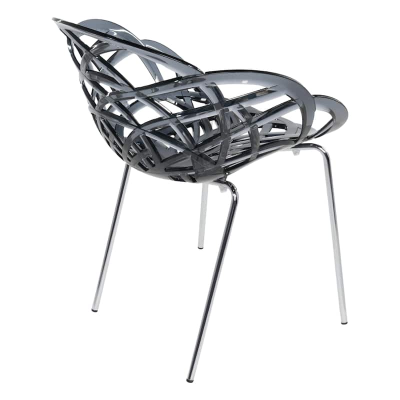 Furnish Theory Fleur-ML Stackable Dining Armchairs Arm Chairs Anti-UV Polycarbonate Shell & Chrome-Plated Steel Legs (Set of 2)