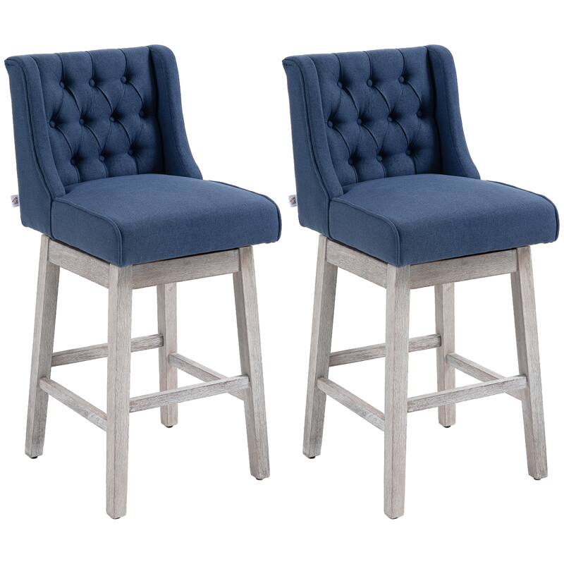HOMCOM 2 Piece Bar Height Chair Swivel Barstool with Integrated Footrest, Solid Wood Design, and a 180 Degree Rotation, Beige