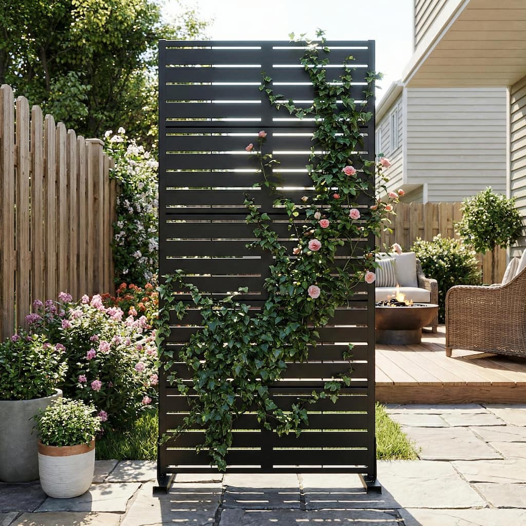 Outdoor Privacy Screen with Stand for Patio Garden Metal Fence