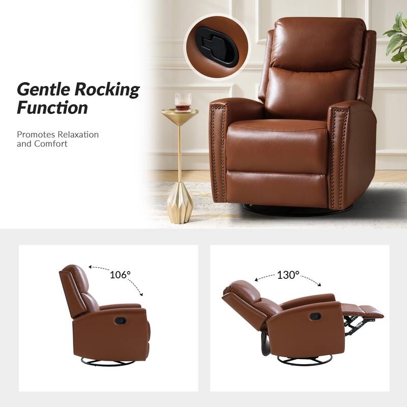 Fiacro 30.31"Wide Modern Genuine Leather Wingback Swivel Rocker Recliner with Nailhead Trims, Set of 2