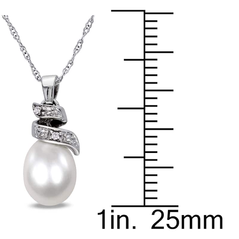 Miadora Cultured Freshwater Pearl and Diamond Spiral 10k White Gold
