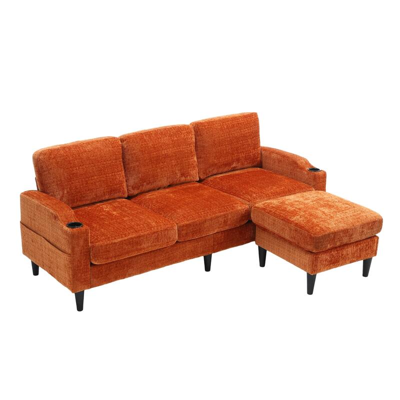 HOMEFUN Chenille Upholstered L-Shaped Living Room Sofa with Storage Ottoman