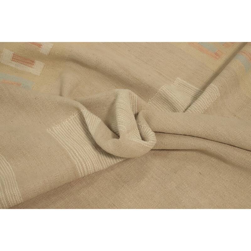 Hand Woven Southwestern Wool Beige Geometric Area Rug - 12' 6'' X 9' 9''