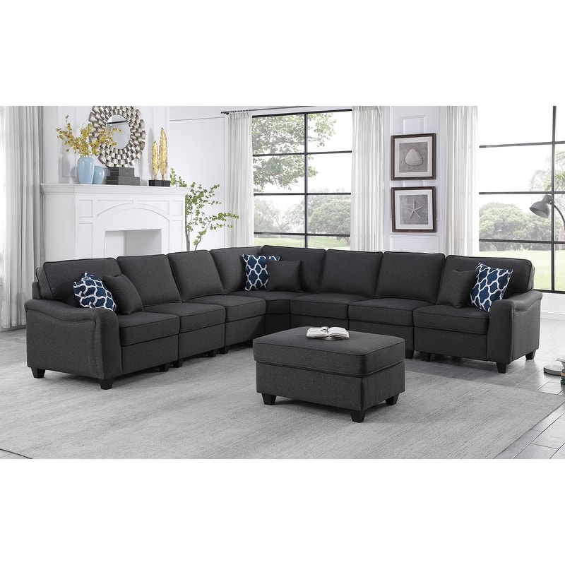 Leo Light 125-inch 8Pc Modular L-Shape Sectional Sofa and Ottoman - Dark Gray