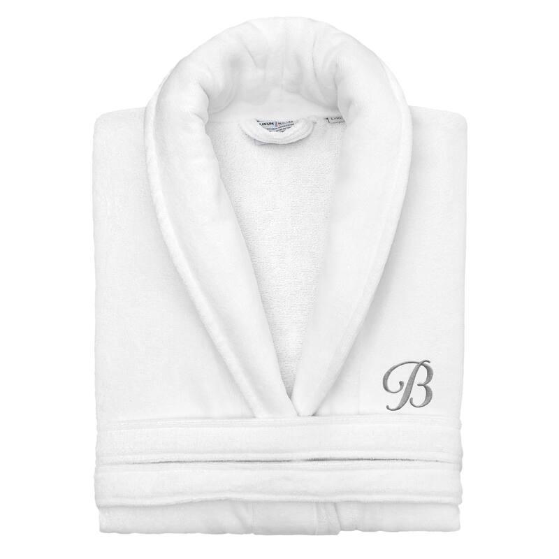 Authentic Hotel and Spa 100% Turkish Cotton Personalized Unisex Anovia Velour Bathrobe - Grey Script Font - Small/Medium - B