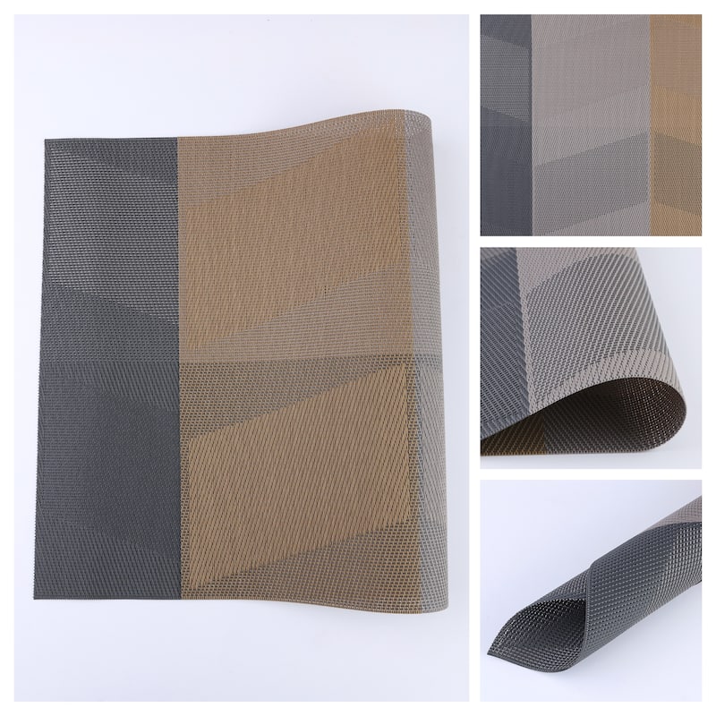 Set of 6 PVC Placemats for Kitchen Dining Table Decor Heat-resistant Table Placemats Wipeable Table Mat - 18*12in - Brown