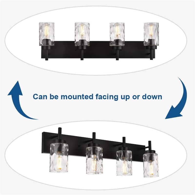 4-Light Black Vanity Light with Hammered Glass