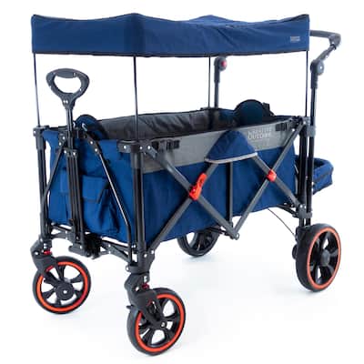 Push Pull Platinum Series Folding Stroller Wagon with Canopy - Navy Blue