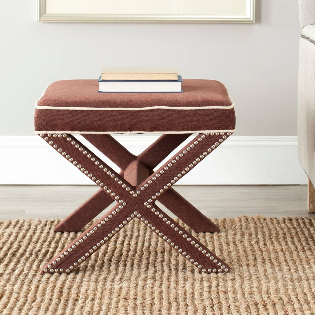SAFAVIEH X-Bench Nailhead Brown/ White Ottoman