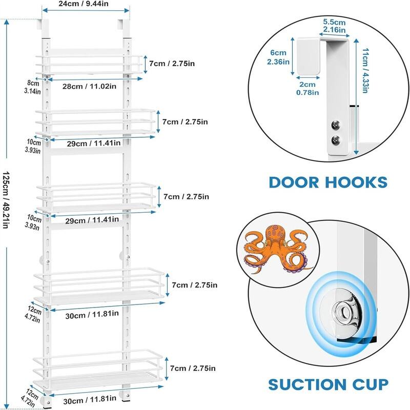 Adjustable 5-Tier Over the Door Pantry Organizer - 4.72"D x 11.81"W x 49.21"H