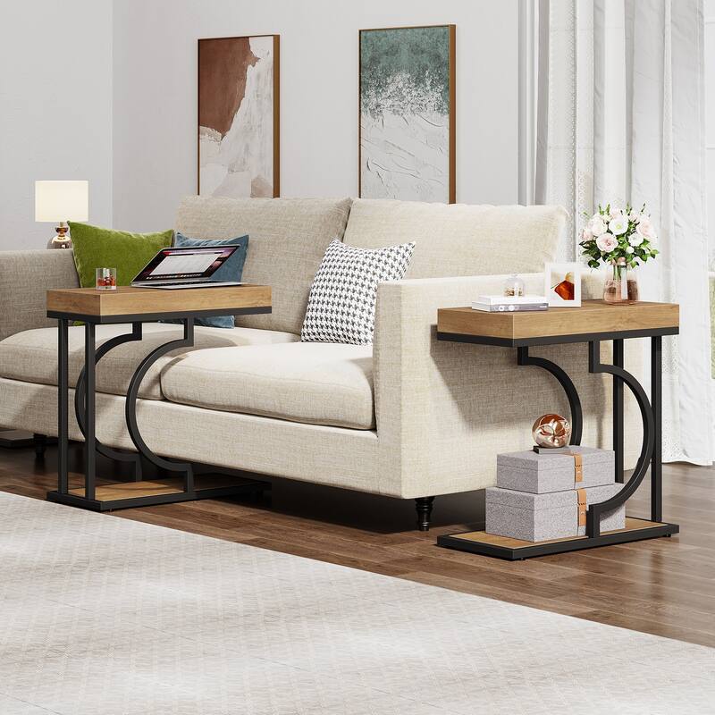Modern Side Table, C Shaped End Table, Chairside Sofa Bedside Table for Living Room