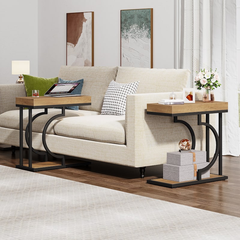 Narrow Side Table White Gold Side Table C Shaped End Table Modern Bedside Table Small Side Table for Couch Living Room