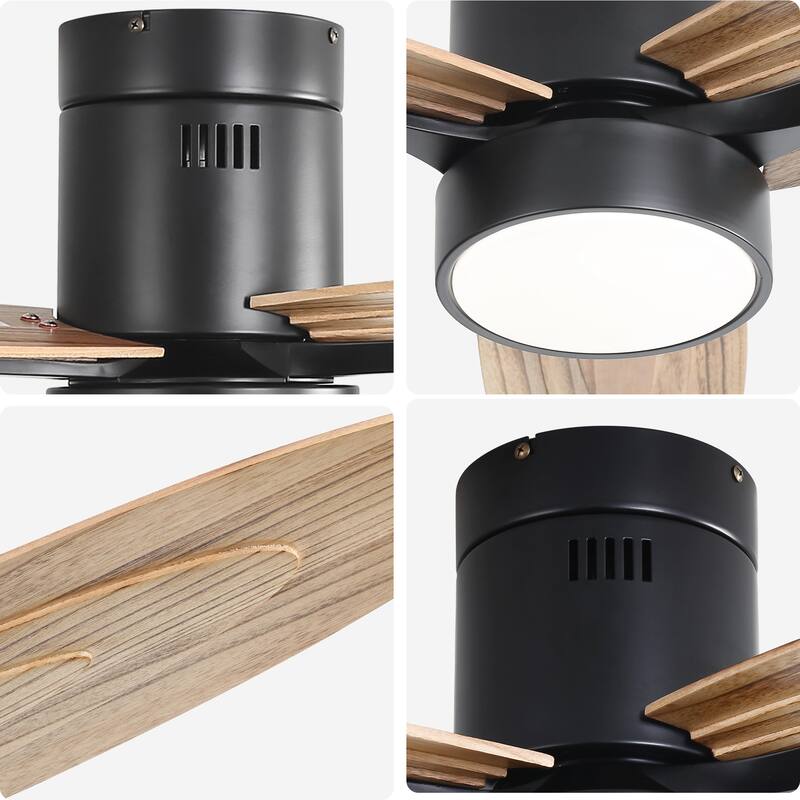 56 Inch Flush Mount Ceiling Fan with Light, Remote LED Ceiling Fan Lights with 3 Solid Wood Blades, Reversible DC Motor