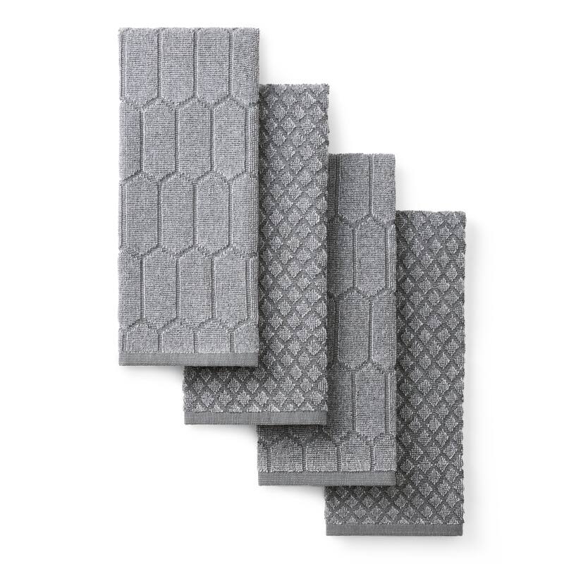 MARTHA STEWART Honeycomb Chambray Textured Kitchen Towel 4-Pack Set - Grey