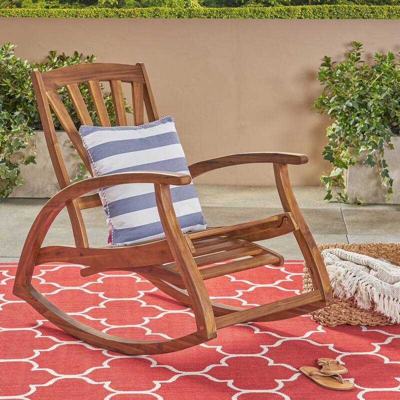 Outdoor Wood Rocking Chair with Retractable Footrests for Porch, Patio