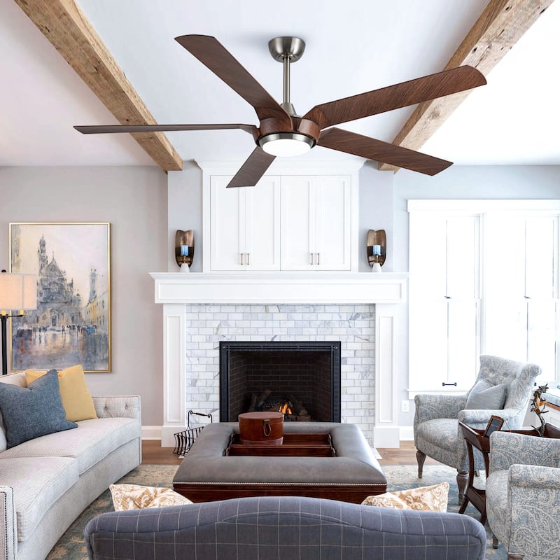 65" Brushed Nickel Industrial Downrod Mount Windmill Large Ceiling Fan with Remote and LED Light
