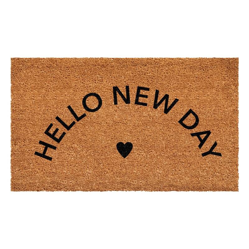 HomeRoots 24" X 36" Brown And Black Hello New Day Outdoor Coir Door Mat - 24.00' X '36.00