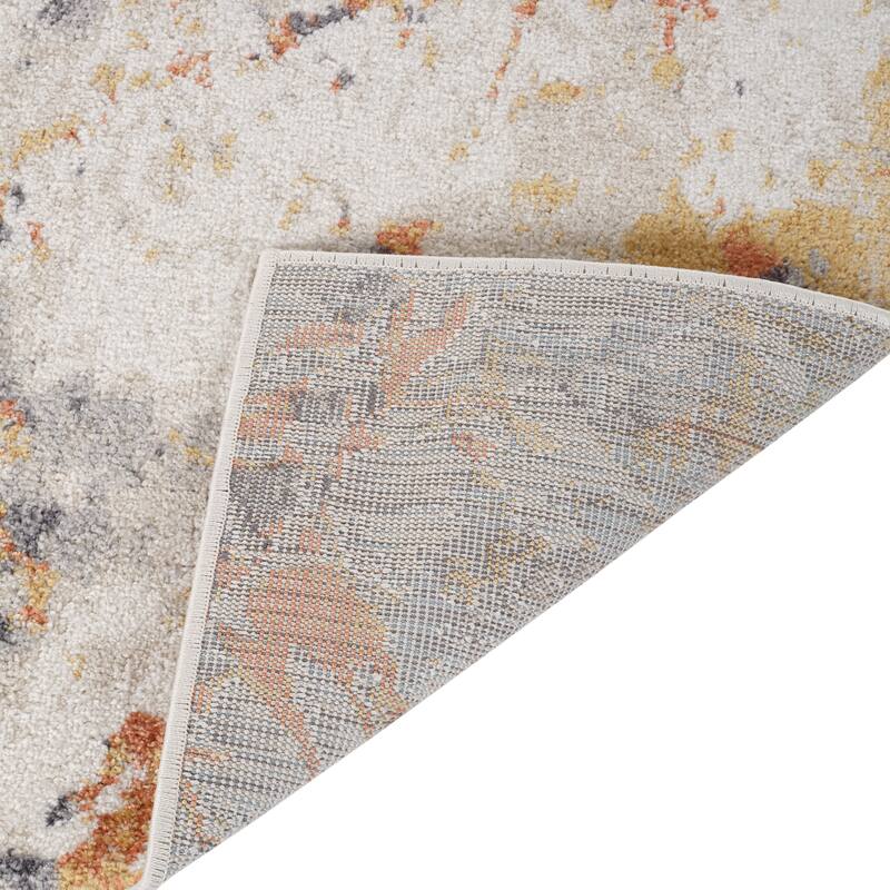 Avant Ivory and Orange Abstract Power-Loom Area Rug 2' x 3'