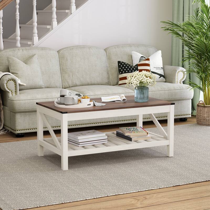 Crestlive Living Room Coffee Table with Storage Shelf, Sofa Center Table - 40.16" W x 22.05" D x 18.11" H