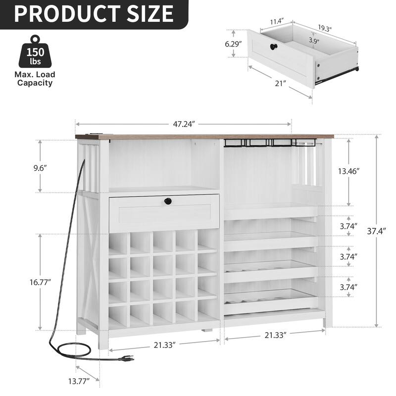 Moasis Wine Bar Cabinet with LED Light and Power Outlet