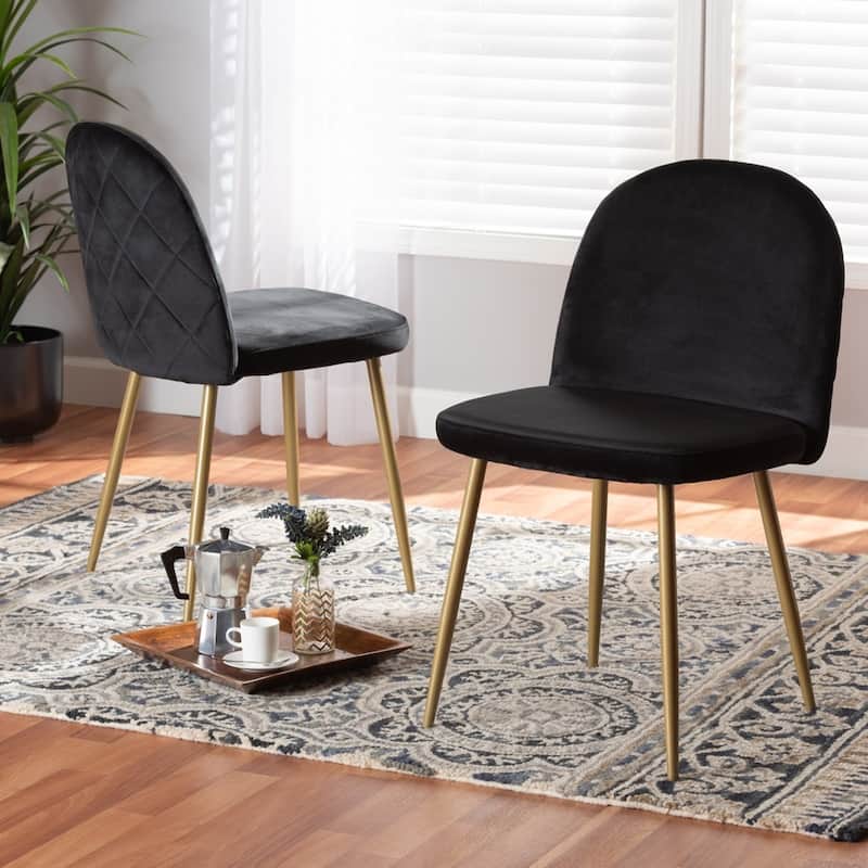 Fantine Modern Luxe and Glam Velvet Fabric Upholstered and Gold Finished Metal 2-Piece Dining Chair Set