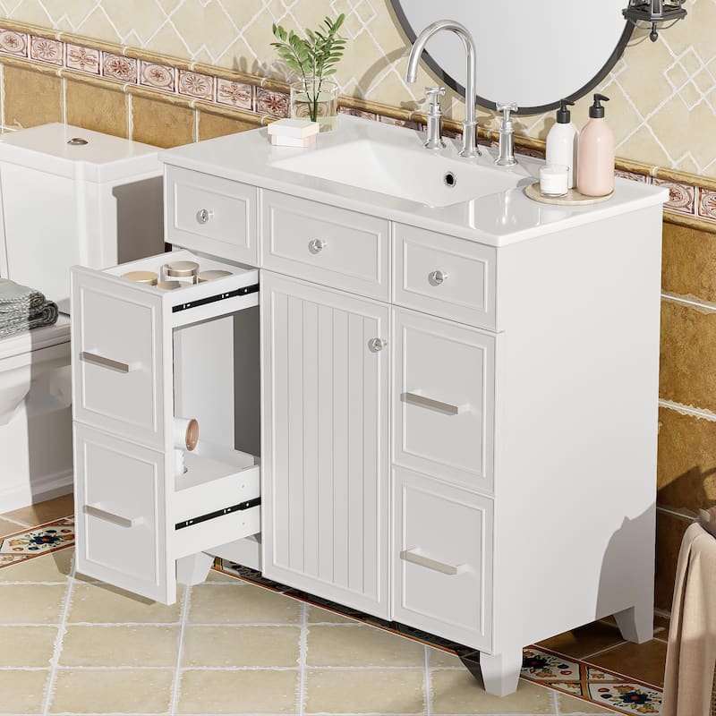 Versatile Bathroom Vanity with Ceramic Sink and Smart Storage by Harper&Bright Designs - White