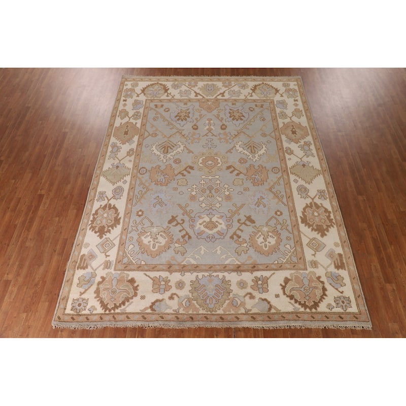 Gray Oushak Indian Area Rug Handmade Wool Carpet - 9'0"x 11'7"