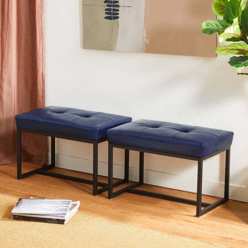 Glitzhome Set of 2 24"W Modern PU Leather Button-tufted Ottoman Foot stool