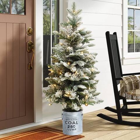 Artificial 3ft Snow Flocked Christmas Tree in Metal Base with Battery-Op Clear Lights