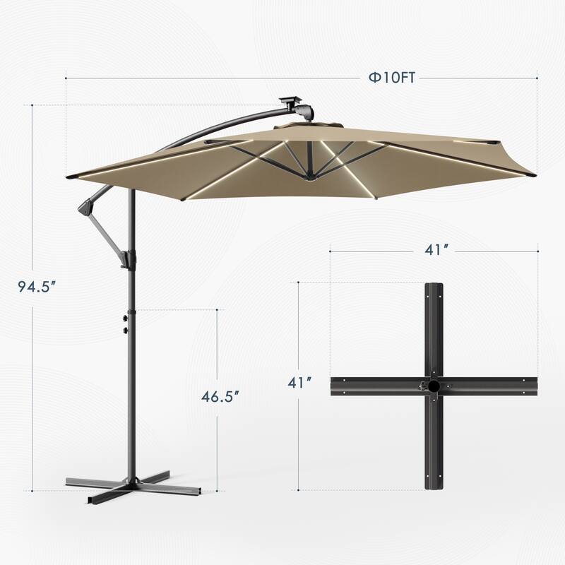 Outdoor 10FT LED lighted Patio Offset umbrella for Garden