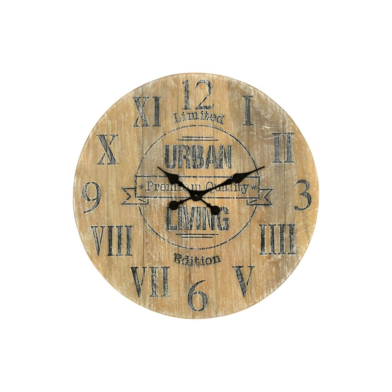 HomeRoots 24" Natural Distressed Solid Wood Silent Analog Round Wall Clock - 24' X '24' X '2