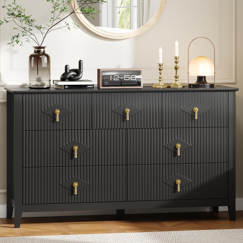 black mid century modern dresser Walker Edison Furniture Company Sloane Mid-Century Modern Black 6-Drawer 52 in. Solid Wood Dresser HD10196