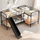 preview thumbnail 1 of 7, L-Shaped Twin Metal Bunk Kids Bed Frame with Slide, 4-Beds in 1, Black Black