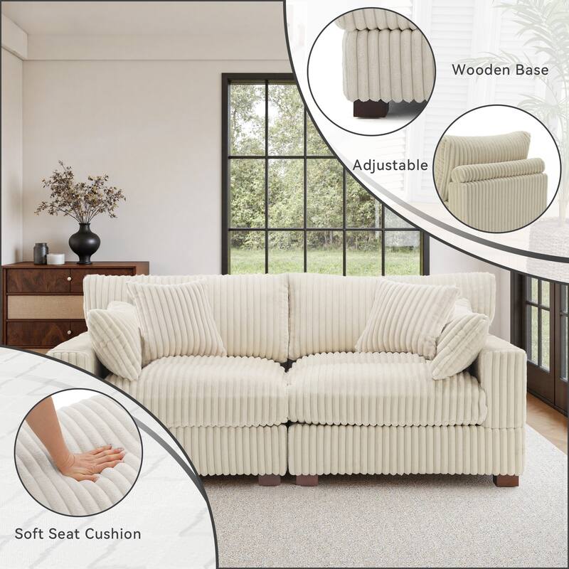 Cotton Flannel Sectional Sofa w/ Adjustable Headrests & Pillows