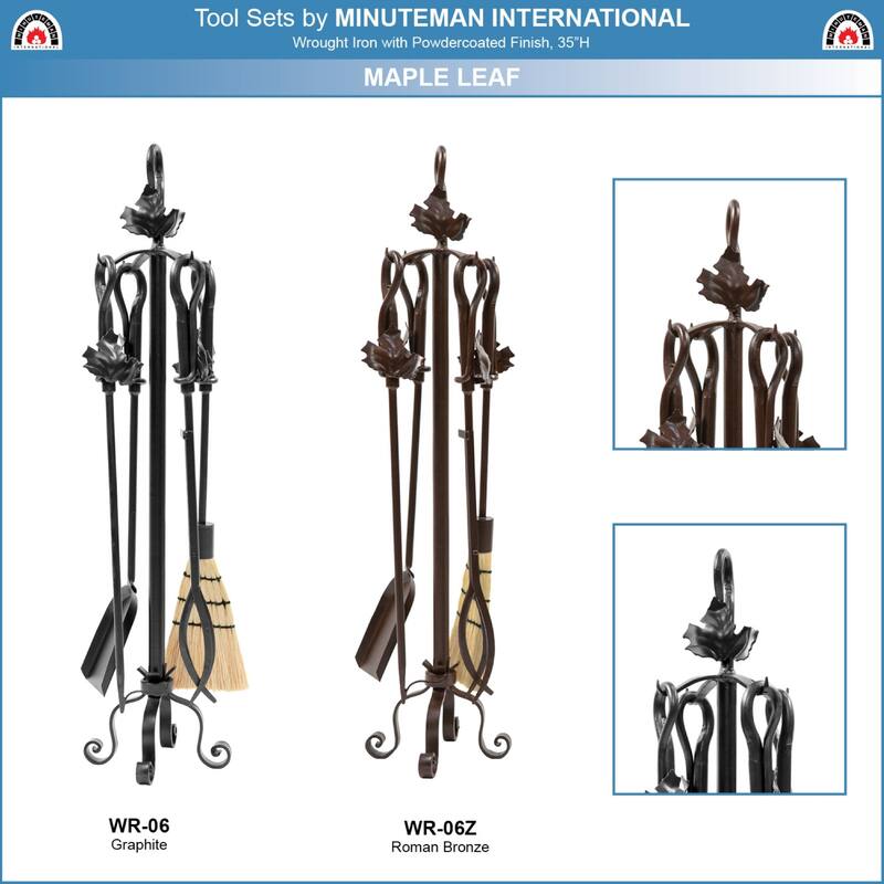 Achla Designs Maple Leaf Fireplace Set of 4 Tools, 35 Inch Tall