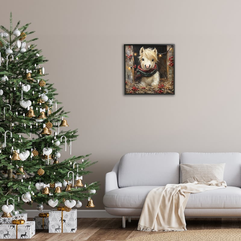 Stupell Horse Foal with Holly & Lights Framed Giclee Art Design By Riley B