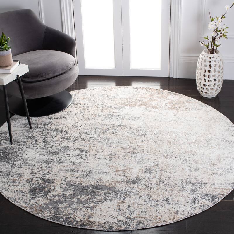 SAFAVIEH Aston Sarit Modern Abstract Rug - 3' Round - Ivory/Grey