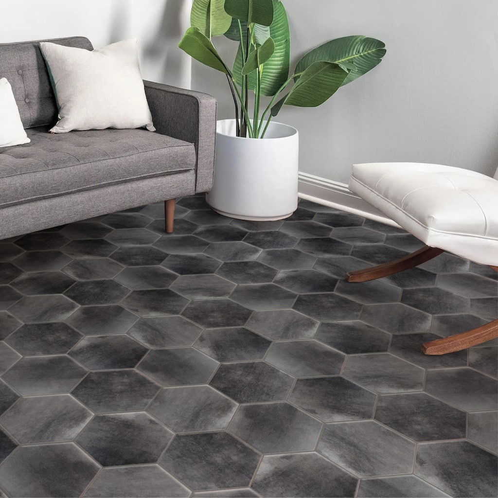 Merola Tile Industrial Hex Black 8-1/2" x 9-7/8" Porcelain Floor and Wall Tile