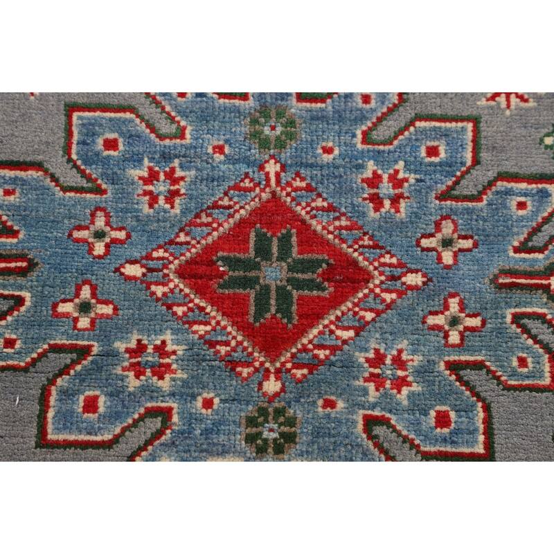 Gray Geometric Kazak Oriental Accent Rug Handmade Bedroom Wool Carpet - 2'9" x 4'0"