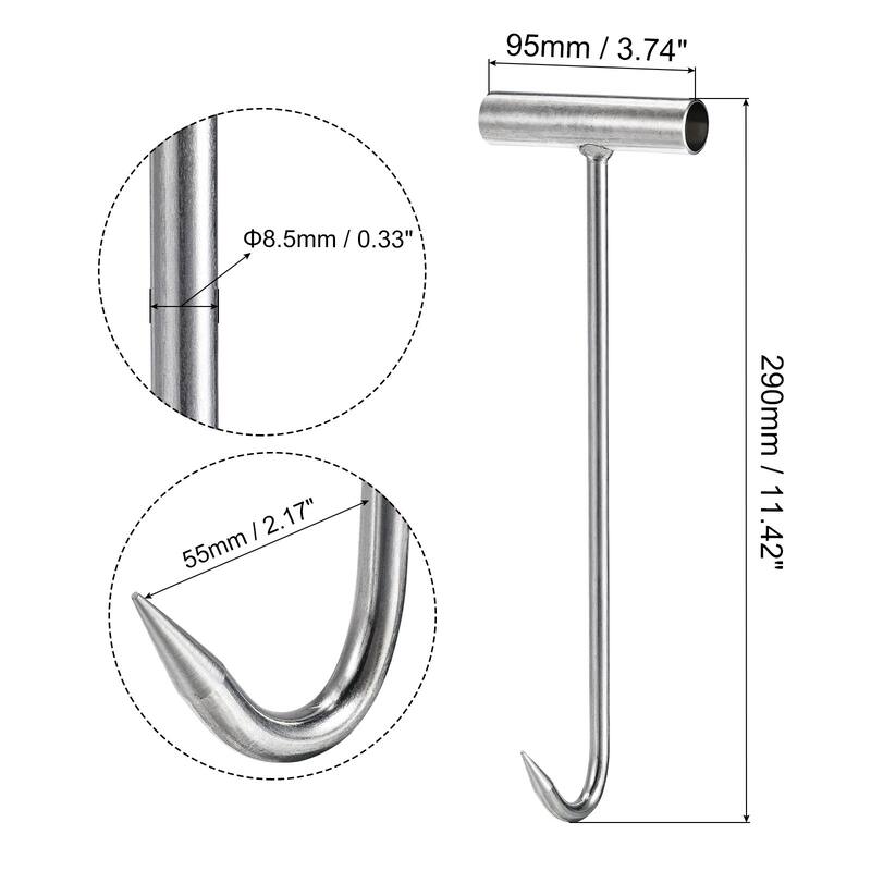 T-Handle Meat Boning Hook, Stainless Steel T Hooks for Kitchen - Silver Tone - 11.42" x 3.74" x 0.33"