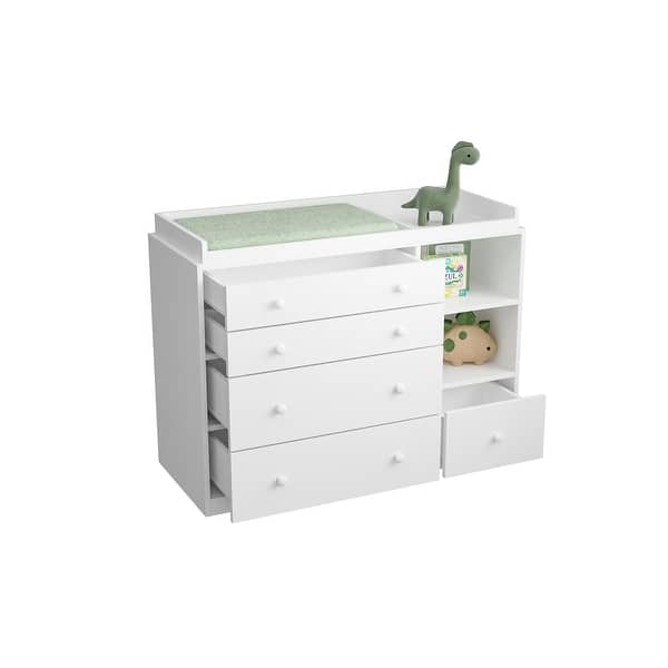 modern white dresser for nursery Modern White 6-Drawer Dresser with Open Storage, Wide Chest of Drawers for Bedroom, Nursery Changing Area & Closet Organization