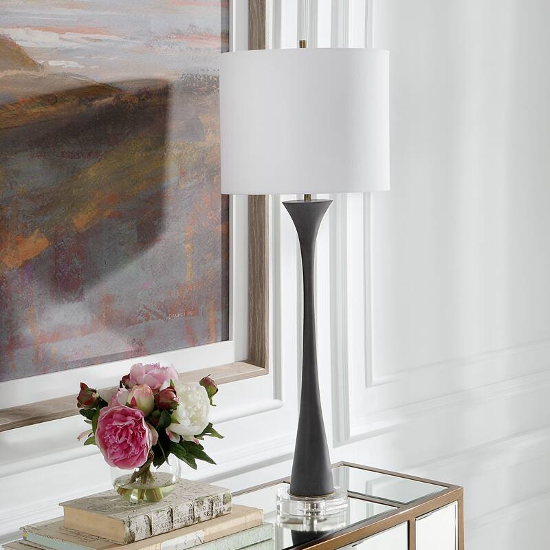 Trumpet Buffet Lamp with Drum Shade - 34" - Black