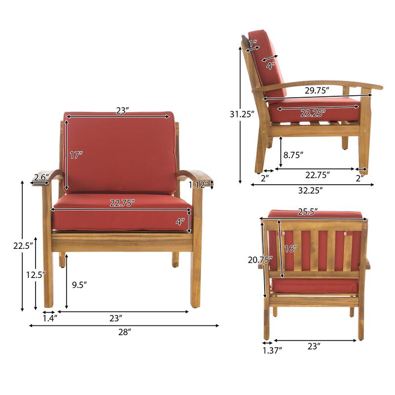 Roomfitters Outdoor Club Chair with Cushions, Durable Acacia Wood Frame and Weather-Resistant Seating