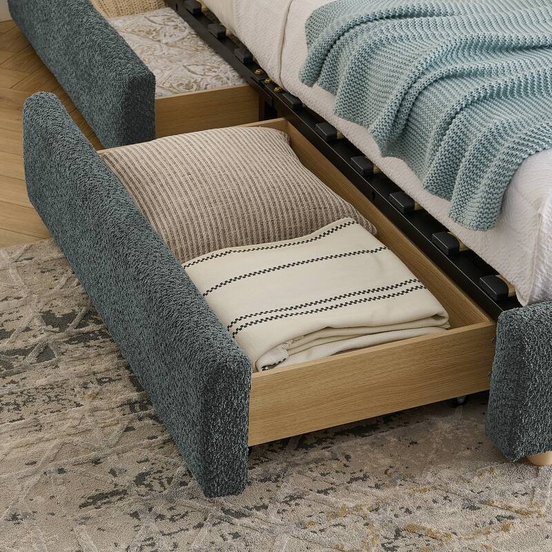 Stylish Curve-shaped Upholstered Platform Bed Frame Modern Minimalist Low Profile Bed with Curved Headboard Optional Storage Bed